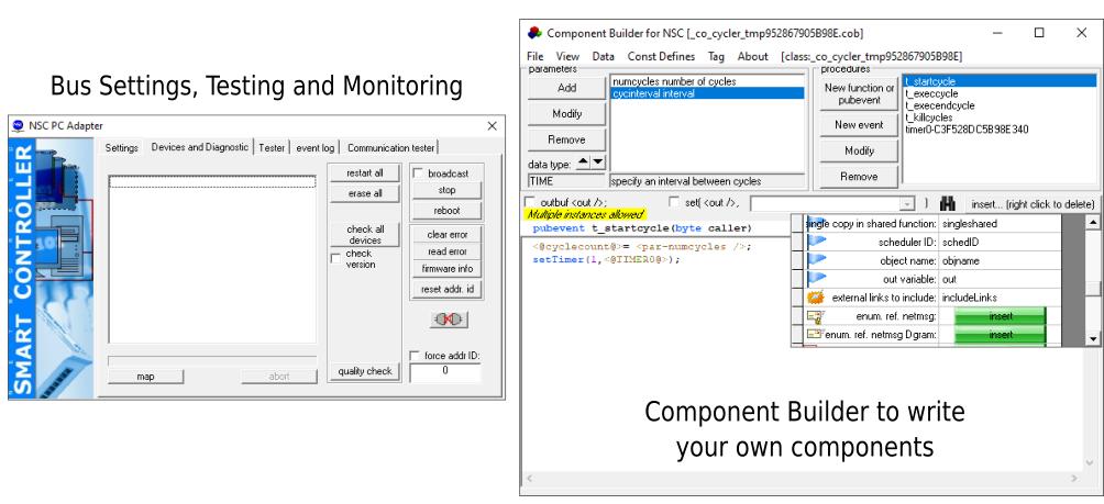Screenshots of the Bus Tester and of the Component Builder